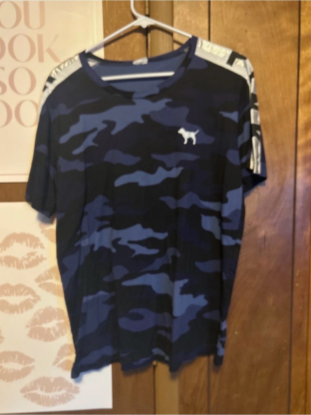 PINK Victoria's Secret Blue Camo Short-Sleeve Tee with Dog Logo